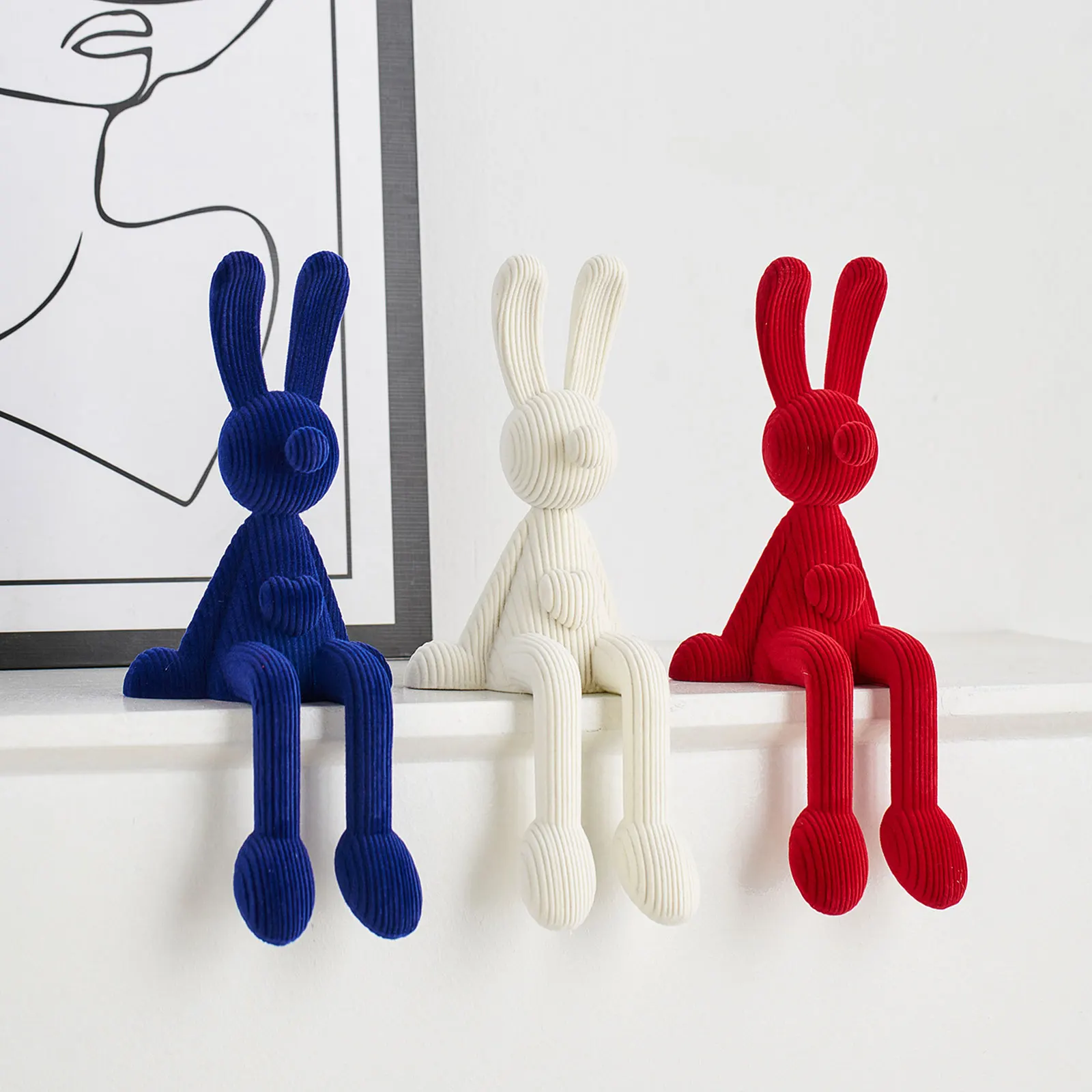 3Pcs Easter Rabbit Statues Figurine 2026 Modern Sitting Bunny Family Sculpture Ornament for Home Room Office Garden Desk Display