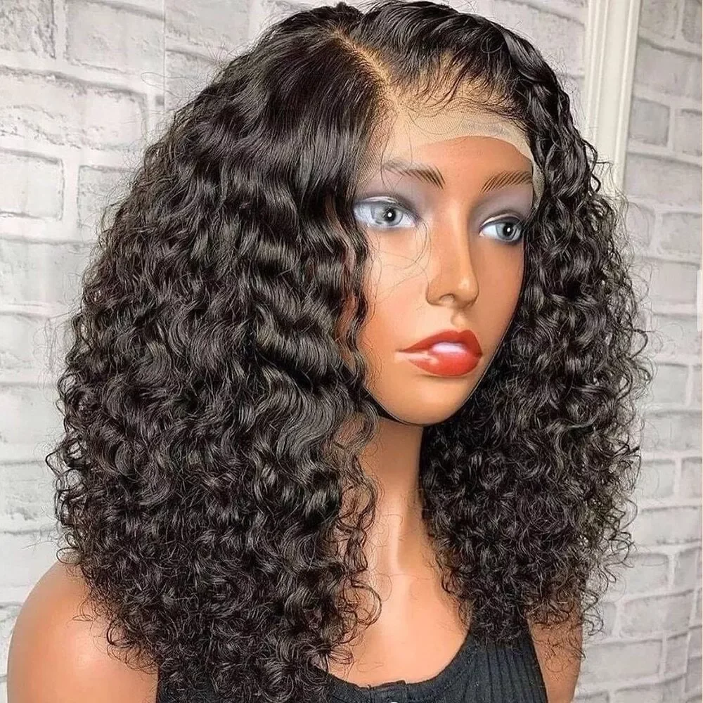 Bob Wig Human Hair 13X4 Lace Front Wig 200% Density Short Curly Frontal Bob Wig Transparent Lace Pre Plucked With Baby Hair