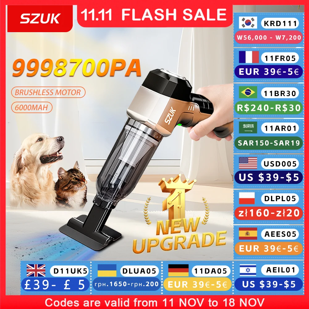 SZUK Car Vacuum Cleaner 9998700PA Strong Suction Cordless Wireless Cleaner Portable HandHeld Vacuum Cleaner Cleaning Machine