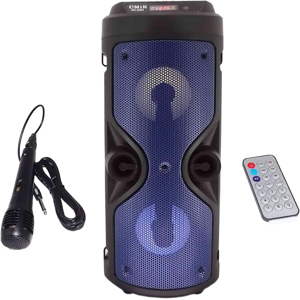 Karaoke-Bluetooth-Lautsprecher mit Mikrofon-LED-Leuchten und tragbarer Fernbedienung mit verstellbarem Riemen und wiederaufladbar