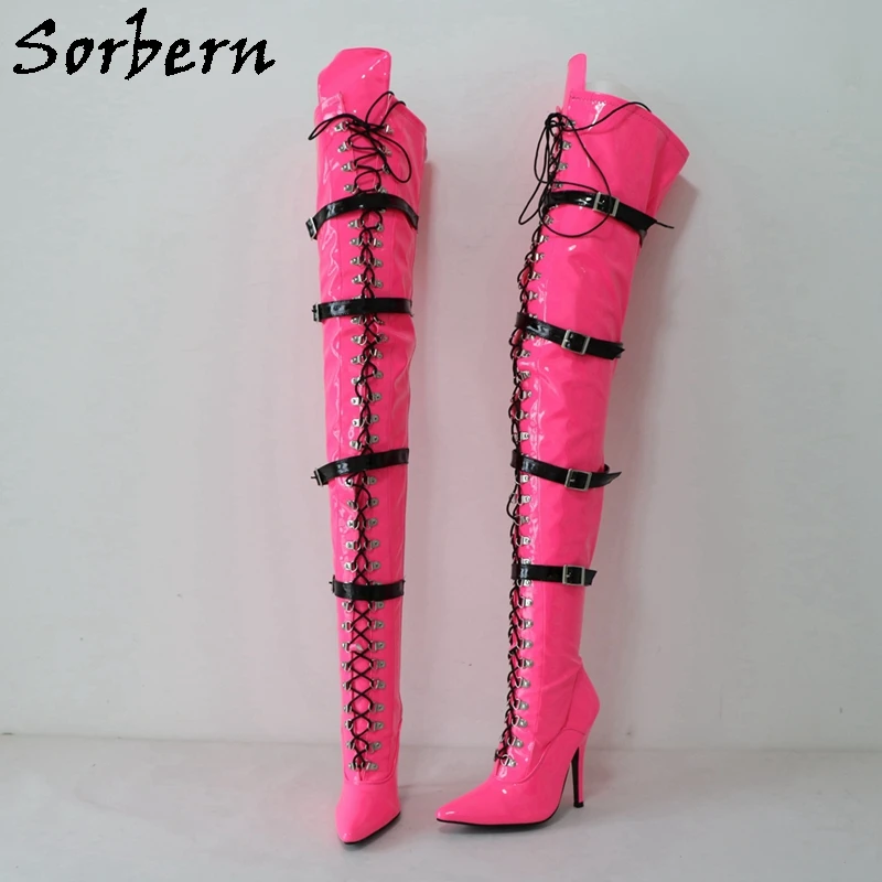 Sorbern Neon Pointed Toe 12Cm Heeled Boots For Women Ladies Shoes Size 12 Extreme High Heels Custom Colors Lace-Up Shoes