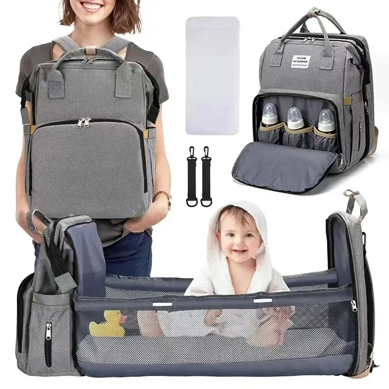 Multifuncional dobrável cama fralda saco com estação de mudança, bolso isolado, grande capacidade,
