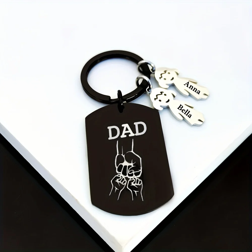 Black Military Style DAD Pattern Stainless Steel Keychain