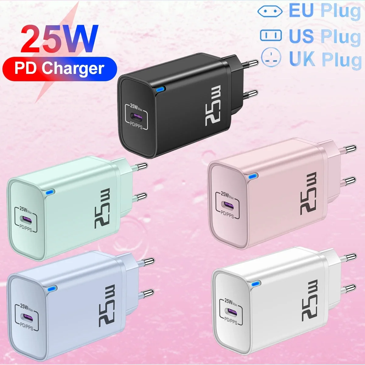 PD 25W USB C Fast Charger for iPhone 15 Pro Xiaomi Samsung Oneplus EU US UK Plug Type C Phone iPad Tablet Fast Charging Adapter