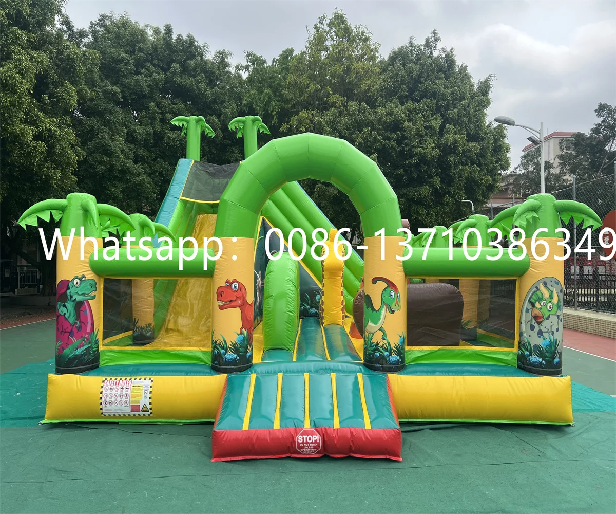 Commercial indoor children's jungle dinosaur theme inflatable castle trailetic slide combination BD-147