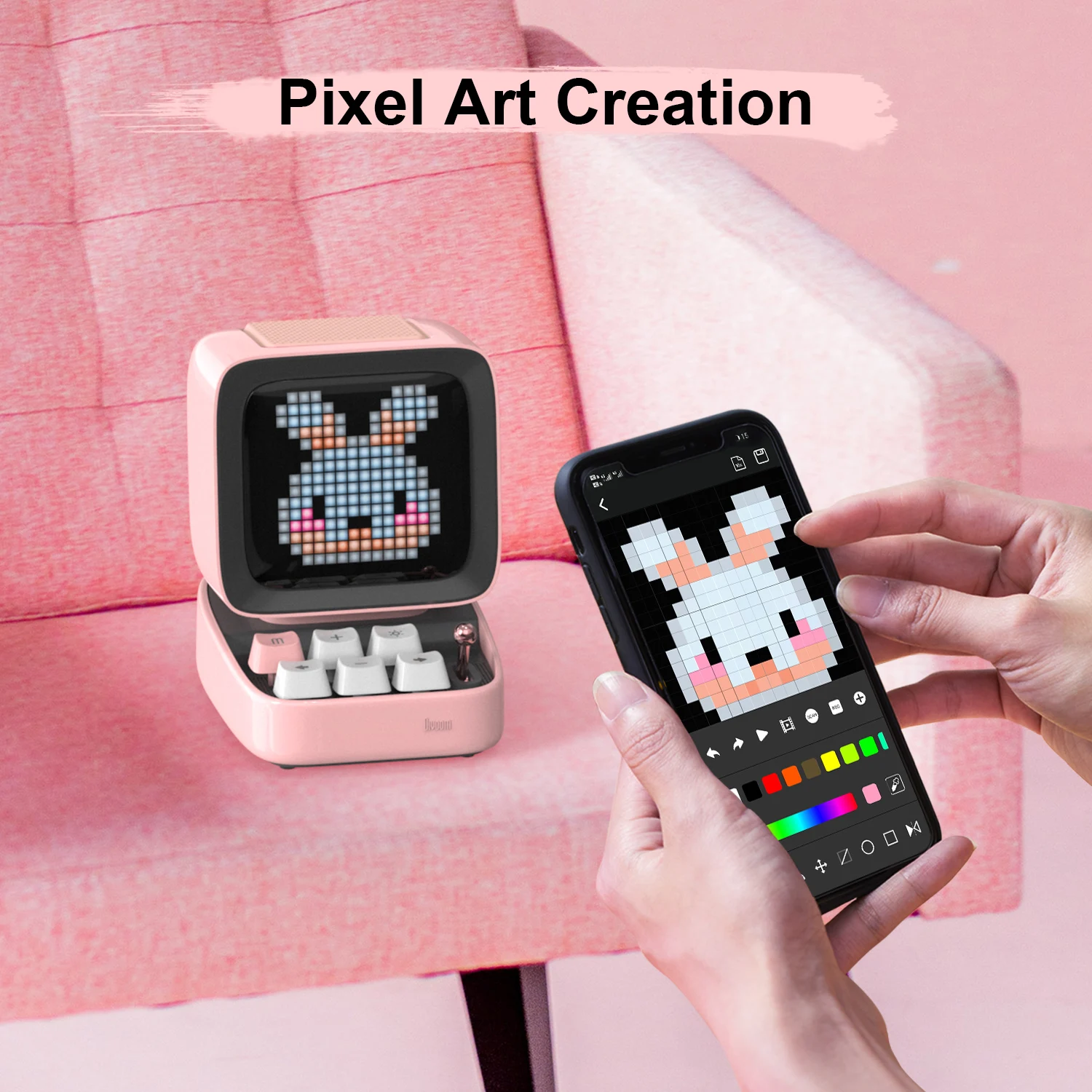 Ditoo pink times gate pink-niedliche pixel anzeige kunst bluetooth lautsprecher und spiele digital uhr schreibtisch einrichtung mit app wohnkultur