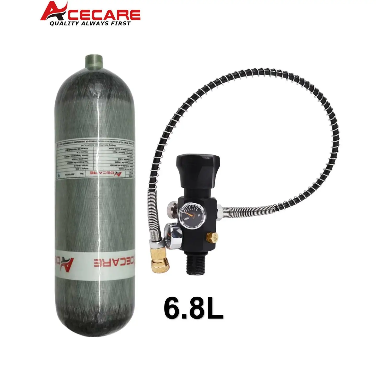 Acecare 4500Psi 300Bar 6.8L Koolstofvezel Cilinder Hogedruk Luchttank HPA Vulstation Regelklep Duiken M18 * 1.5