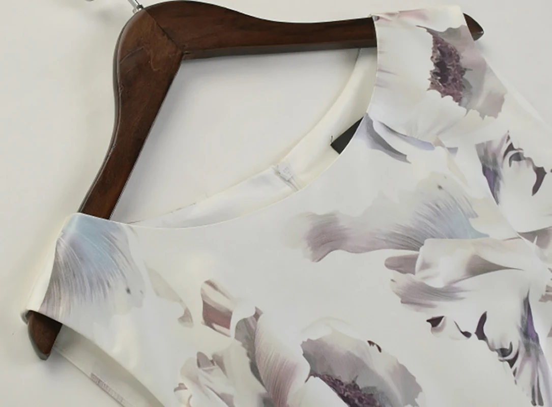 Flower Print Women Sheath Dress Round Neck Sleeveless Casual Summer Dresses