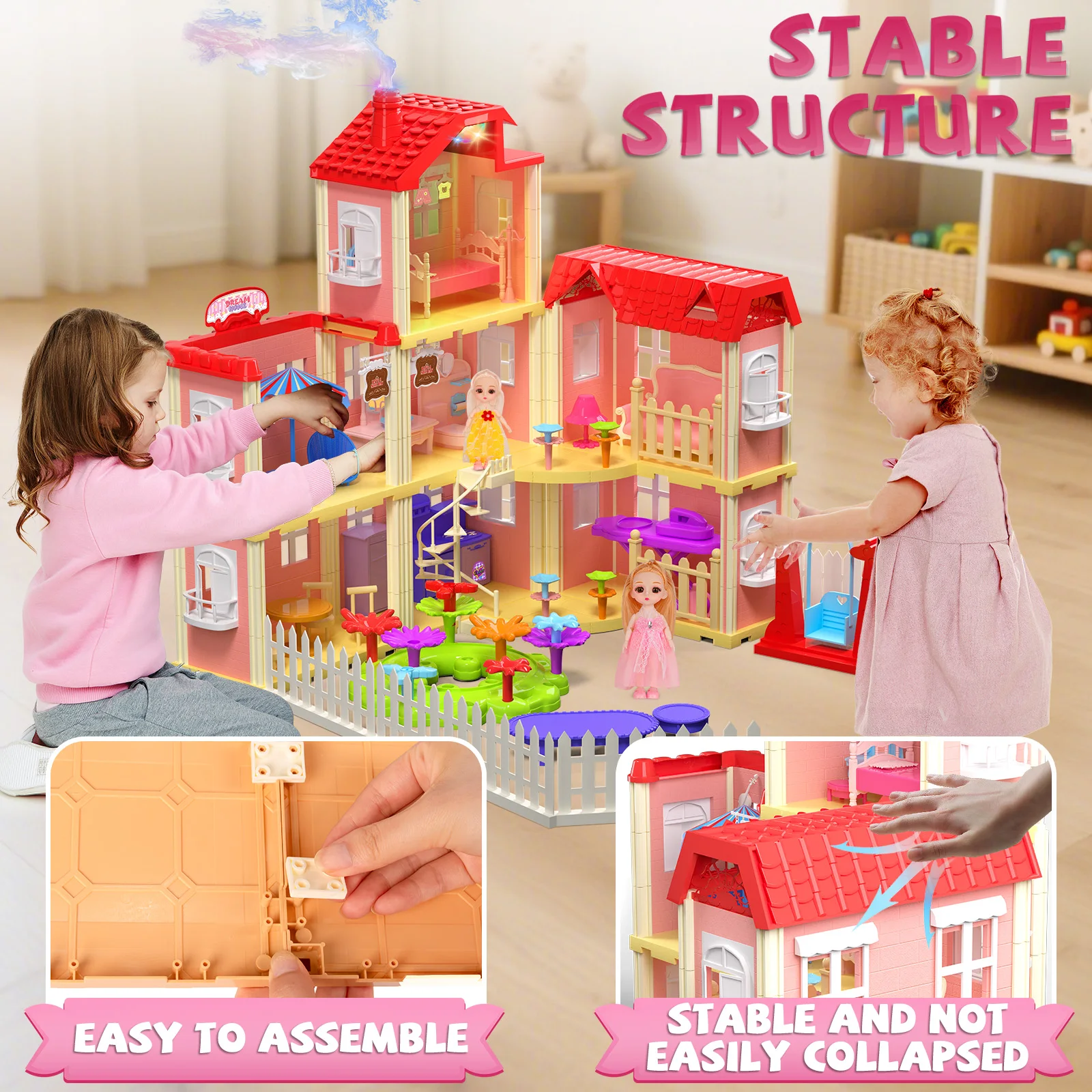 여아용 인형의 집, 대형 인형의 집, 가구 및 액세서리 포함, 조립식 인형의 집, 3-10세 어린이를 위한 놀이집 선물