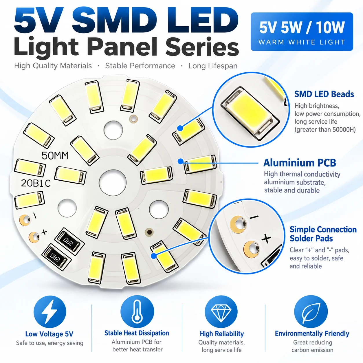 10 PCS 5V Round LED Light Board 5W 10W SMD2835 SMD5730 Aluminium PCB Lamp Panel 3000K 6000K for DIY Repair