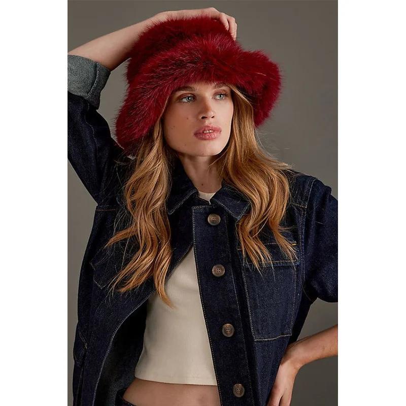 

Faux Fur Bucket Hat Hot Warm Imitation Fur Thickened Autumn Winter hat Personality Fishermen Hats for women Bracer Plush hat겨울모자