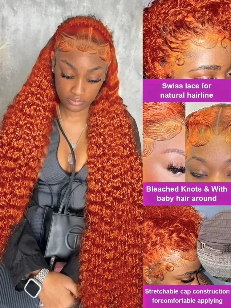 MELODIE 350 Orange Ginger Curly 13x6 HD Lace Front Human Hair Wigs Deep Wave 13x4 Frontal Wig 200 Density For Women 30 32 Inch