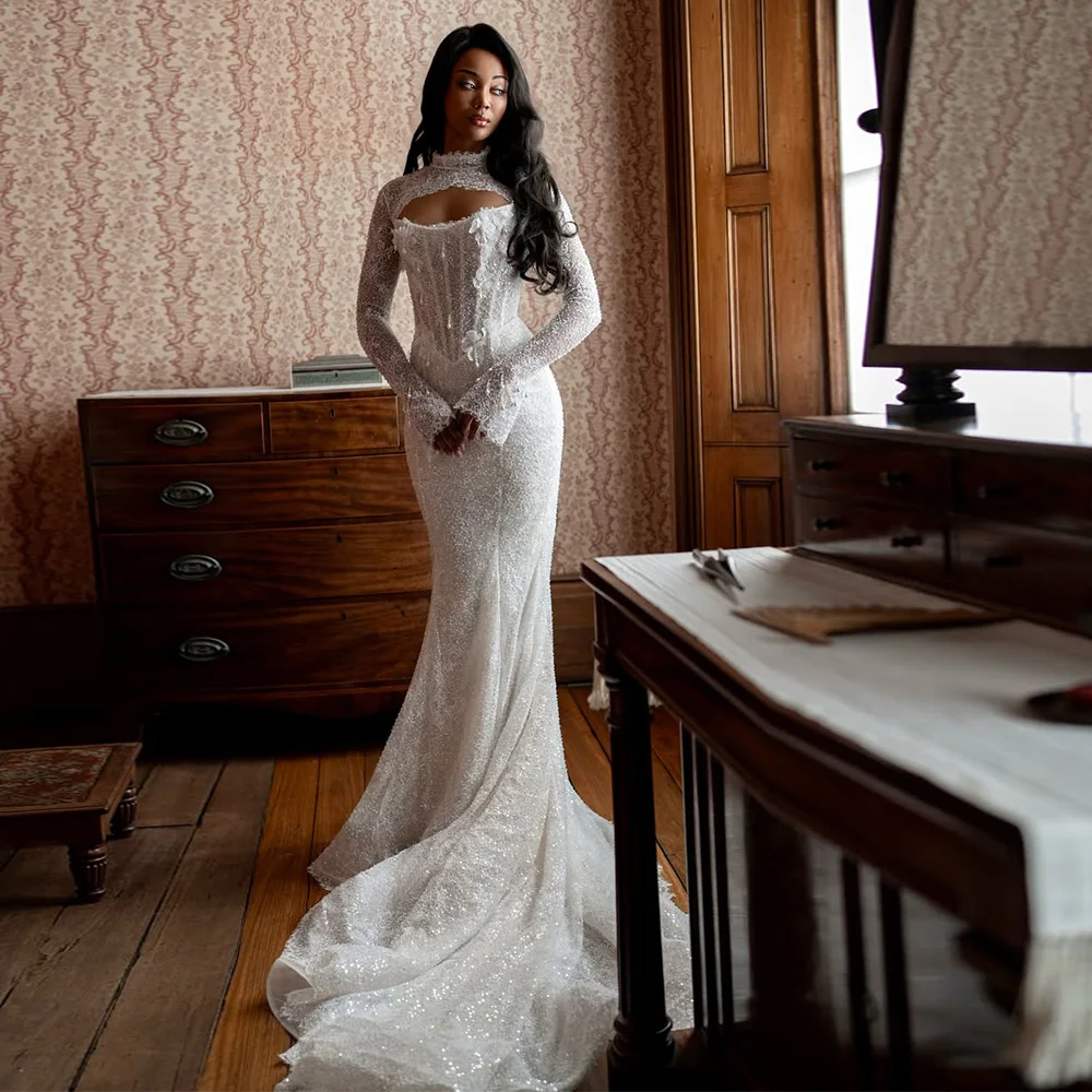 

Romantic Lace Customized Wedding Dress Sexy Strapless Mermaid Bridal Gown with Jacket Graceful 3D Flowers Pearls Robe de mariée