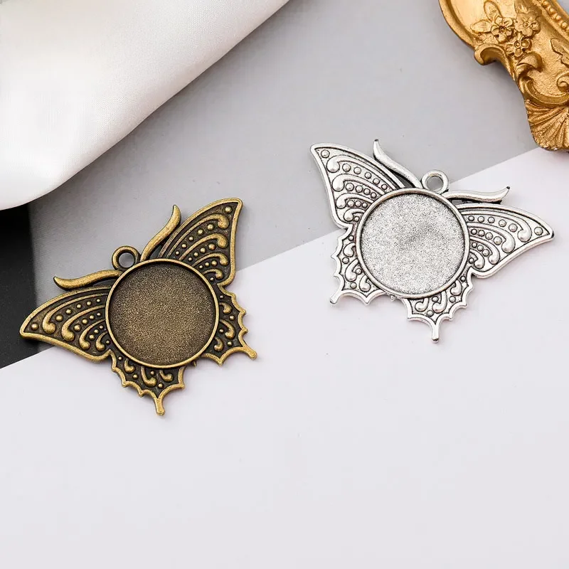 5 sztuk/partia Butterfly Punk Vintage wisiorek Cabochon baza Cameo 20mm pusta taca ustawienia dla Diy biżuteria z żywicy akcesoria do robienia — zdjęcie 2