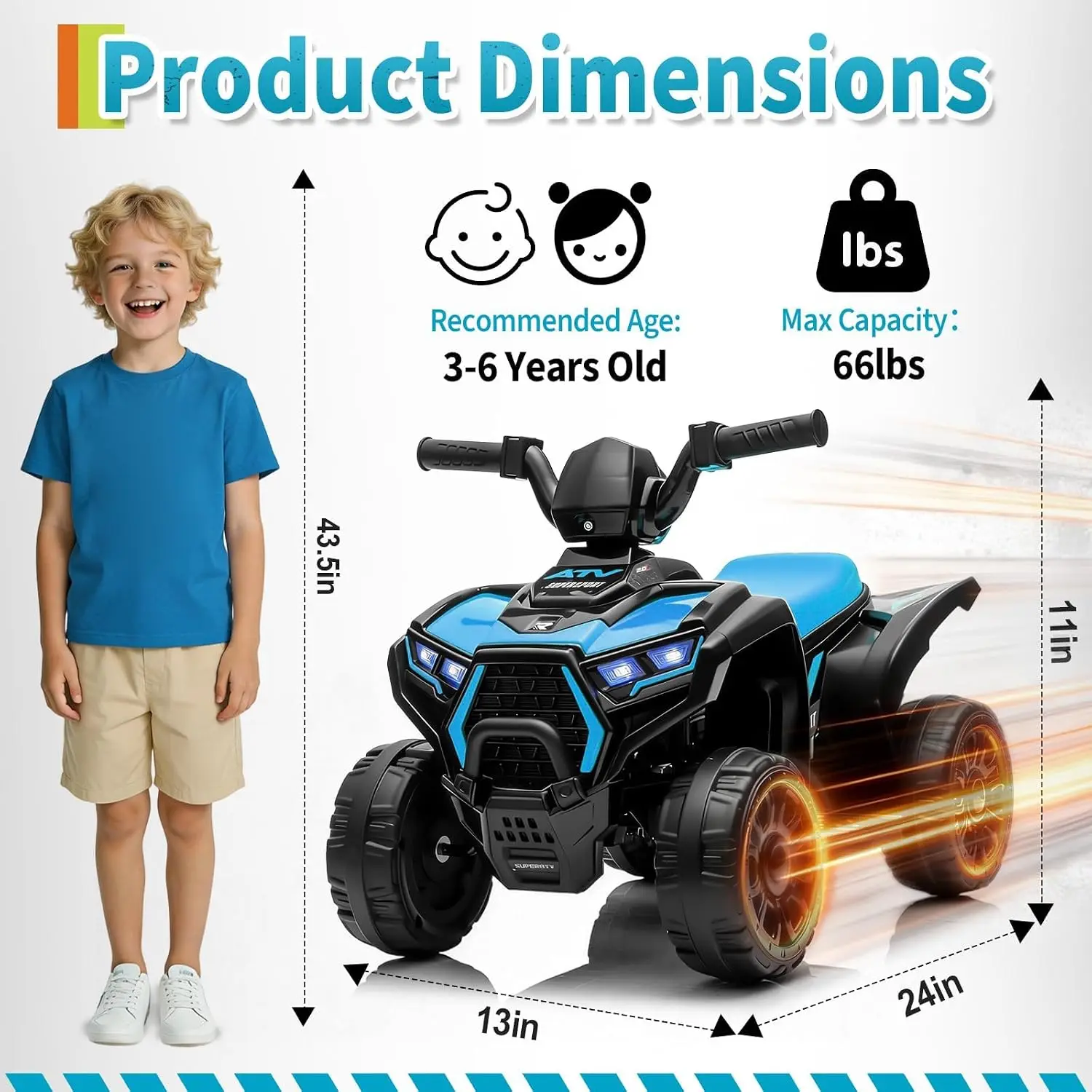 6V Blue Kids Ride‑On ATV Quad, 390# Single Drive Motor Electric Toy Car, 4.5AH Battery with Charger, Plastic Seat Wheels, No Remote, US Full‑Environment‑Friendly Children Outdoor Gift