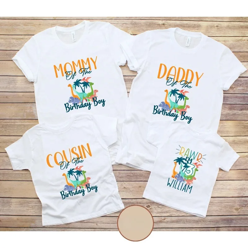 Custom Dinosaur Birthday Boy Family Matching Shirts Mommy Daddy Cousin Of The Birthday Boy Personalized Name Birthday Outfit Tee