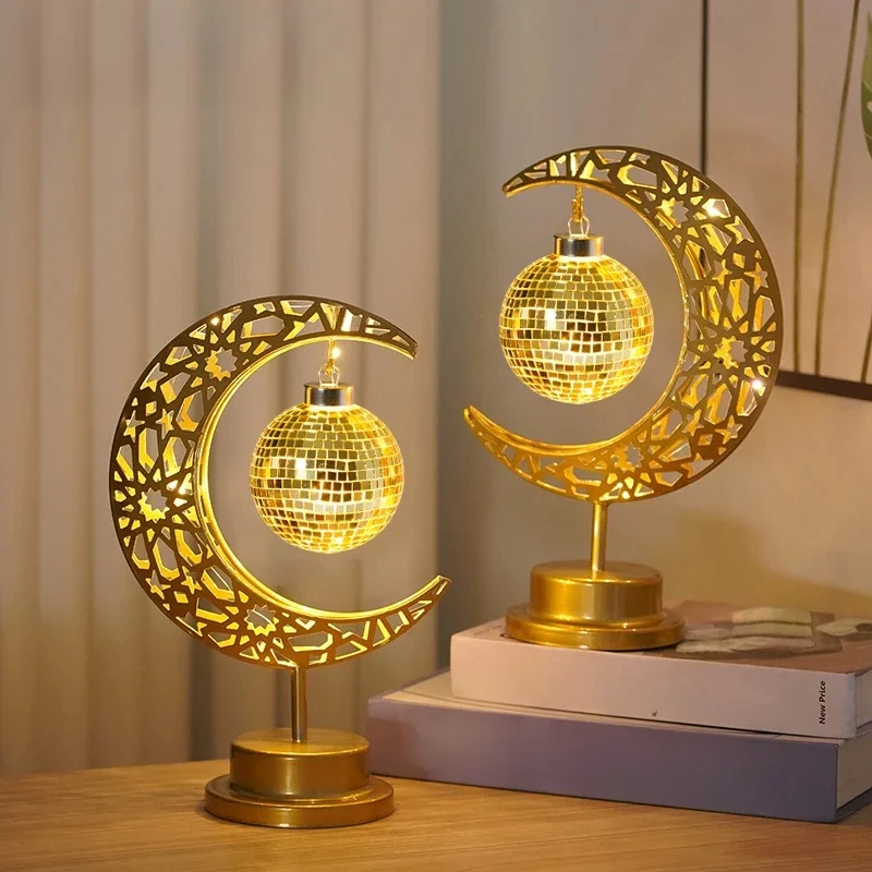 LED Decorative Light Battery Powered Moon Ball Table Lamp Festive Atmosphere Lighting for Ramadan Eid al Fitr Gifts Home Decor