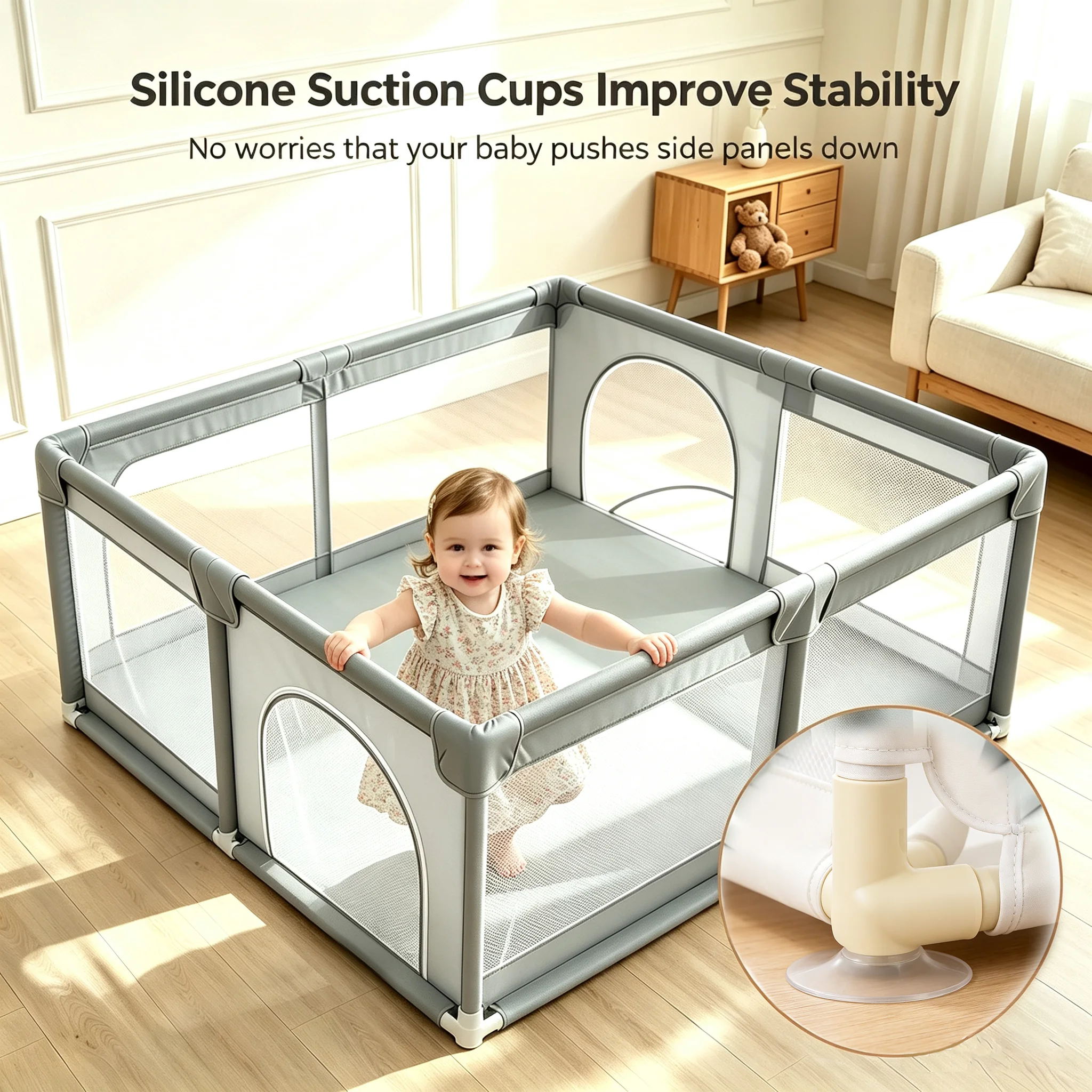Gray Baby Playpen for Infants  - Kids Outdoor Activity Centre ulasan dan harga