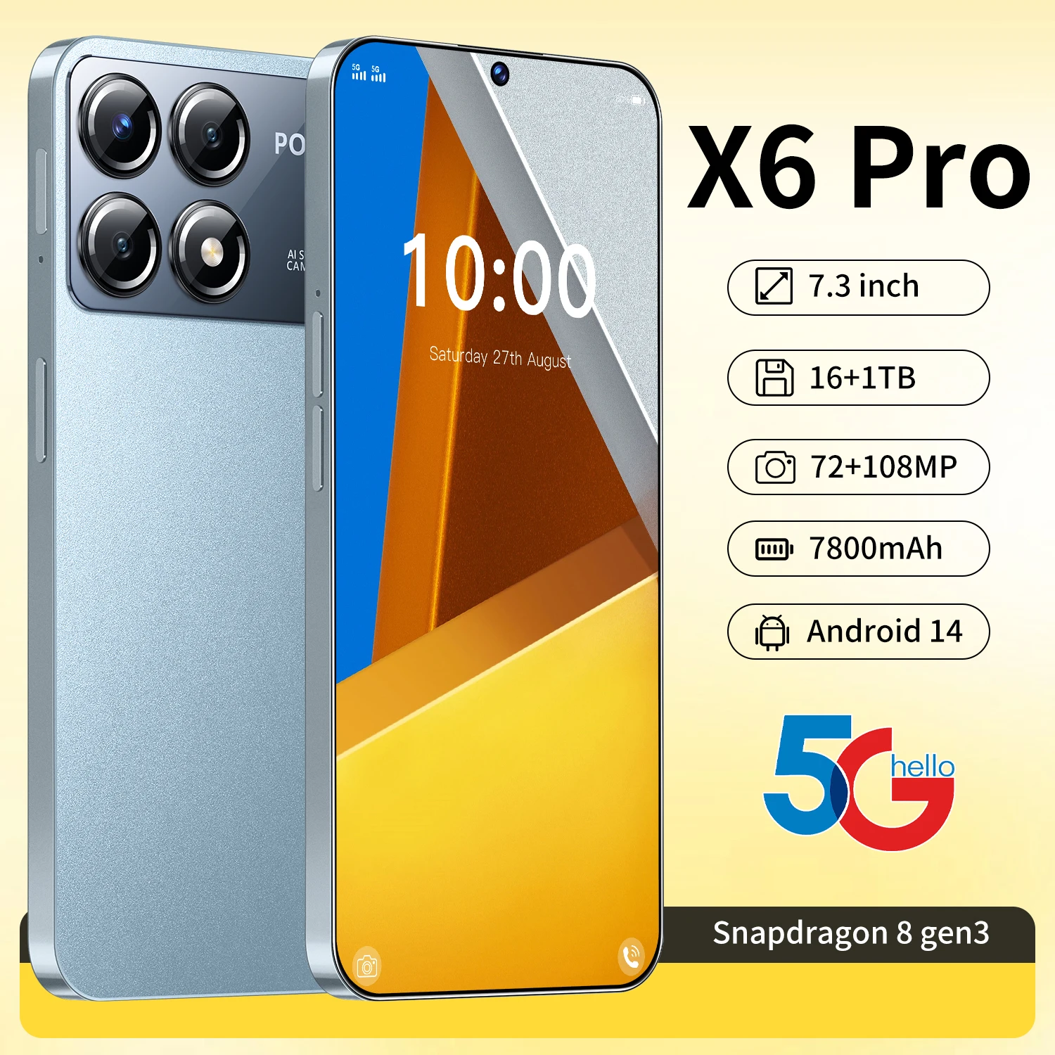 Original Mobile Phones X6 Pro smartphone 7.3inch HD Screen 16GB+1TB Cellphones 7800mAh handphone 5G Dual Sim Global Version