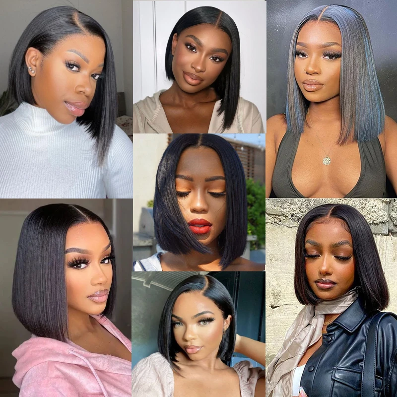 13x4 Short Bob Wigs Transparent Lace Frontal Wig Human Hair 180% Density Glueless Lace Front Wigs Nocomplex Hair