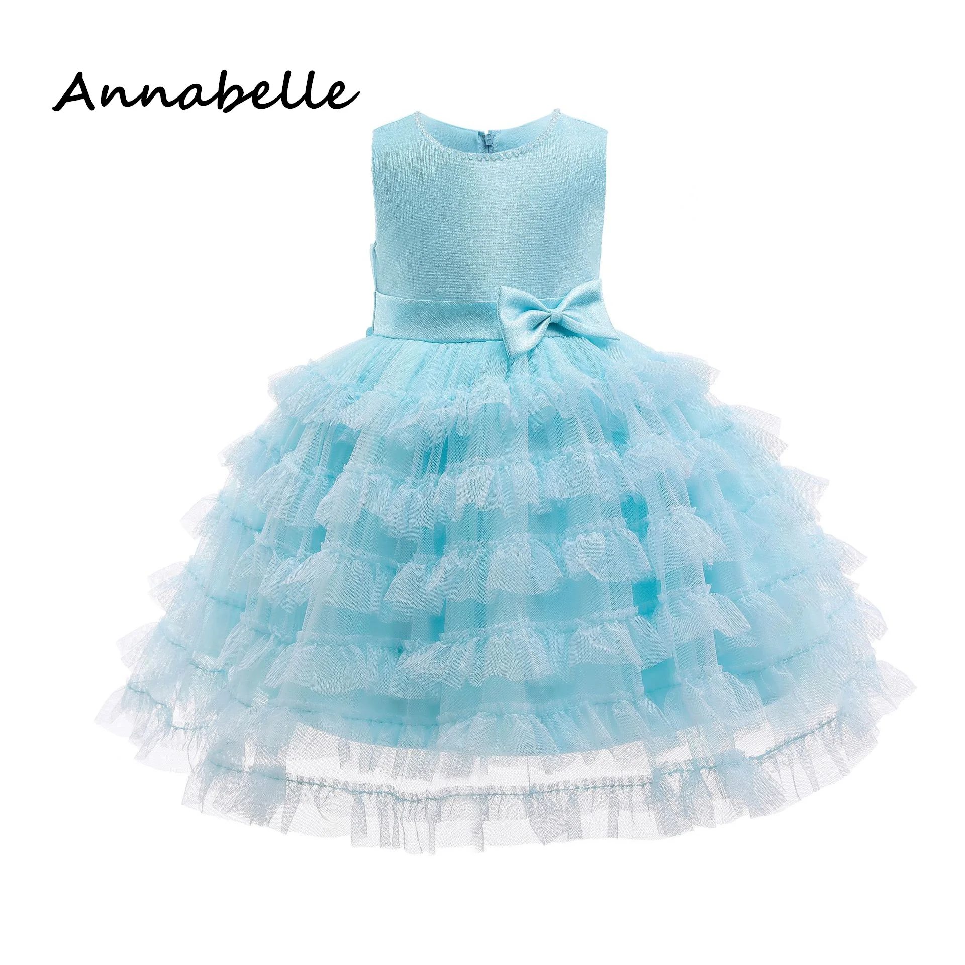 Annabelle Flower Girl Dress Gown Kids Birthday Party Wedding Party Short Sleeve Puffy Luxury Dresses for Kids 2024New