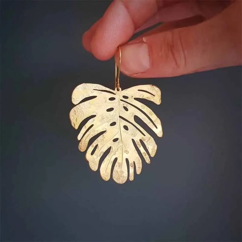 Beaten Brass Earrings, Gold Tempest 'Tropic' Large Monstera Leaf Hammered Statement Earrings,  Bridal, Ready to Gift.