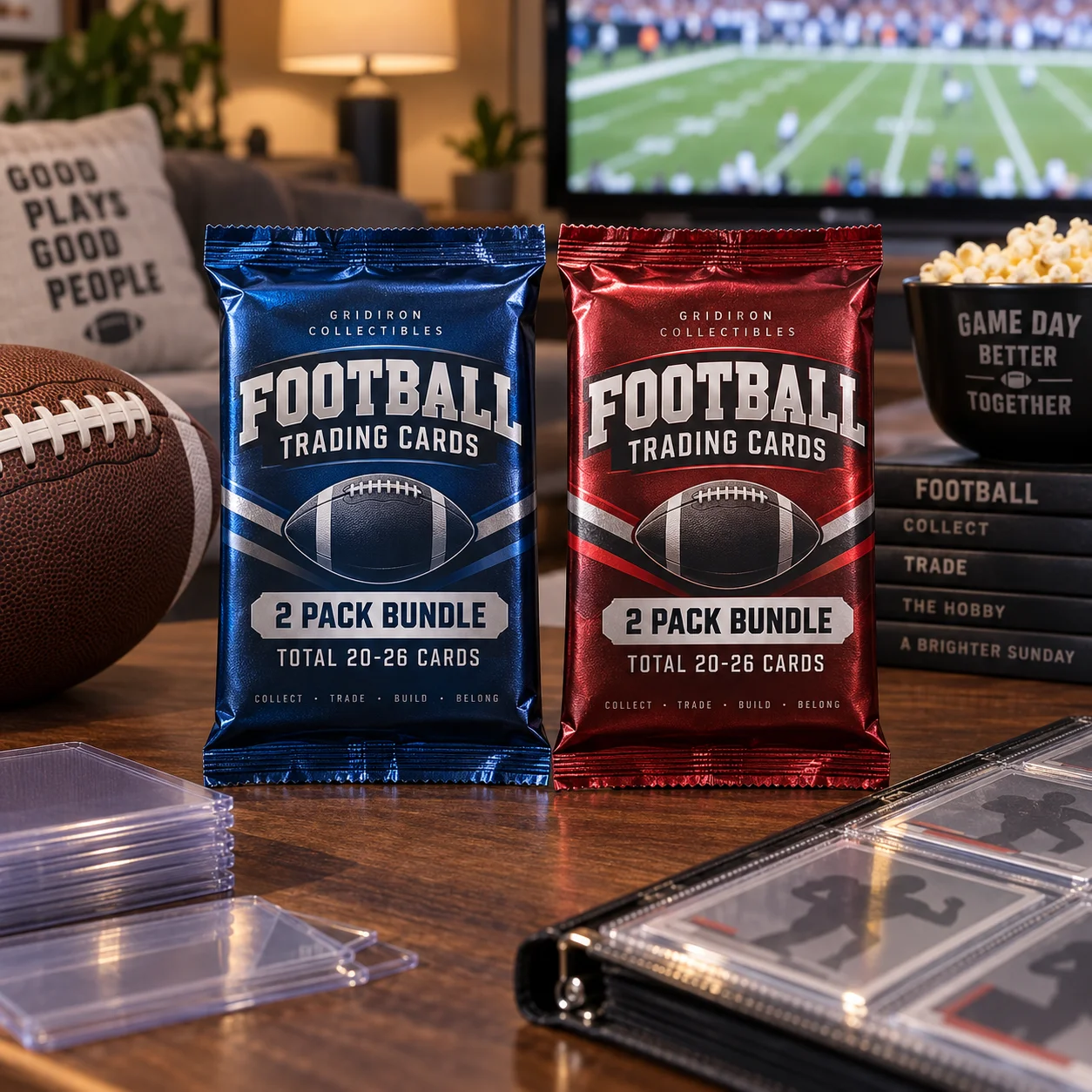 Football Trading Cards 2 Pack Bundle 20-26 Cards Sports Collectible Starter Collection for Football Fans Collectors Gift