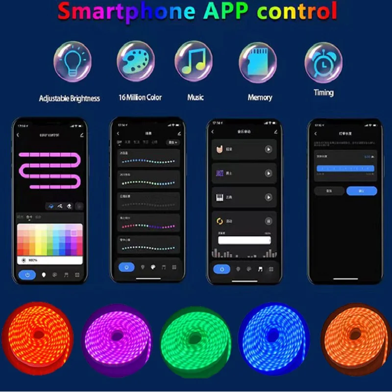 USB LED Strip Light Strip With RGB Neon Light 96LED/M Light Tuya WiFi APP Control Silicone IP65 Waterproof Light Strip For Decor