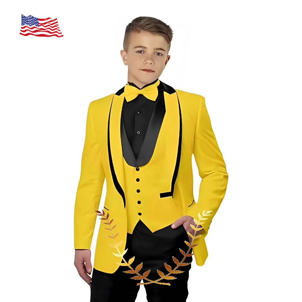 

Formal Boys Tuxedo Kids Suit 3 Pieces Slim Fit Blazer Vest Pants Set for Wedding Party