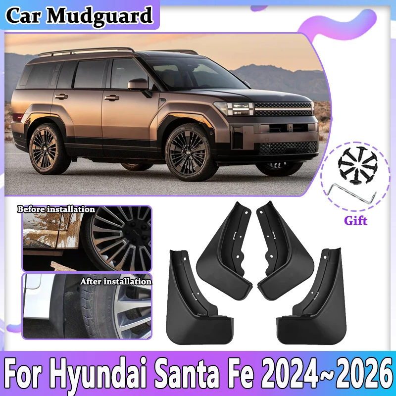 Car Mud Flaps Fender For Hyundai Santa Fe MX5 2024 2025 2026 Mudguards Splash Guard Front Rear Anti-splash Mudflaps Accessories