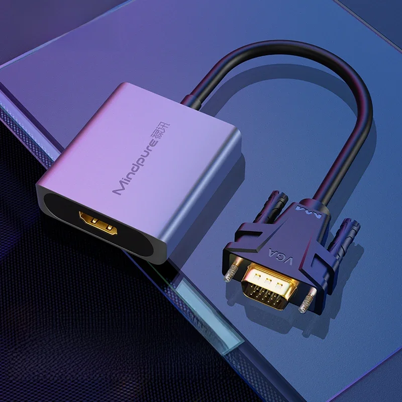 Mindpure VGA to HDMI Adapter 1080P With 3.5mm Audio Jack USB Power Male to Female Converter for PC Laptop HDTV Projector Monitor