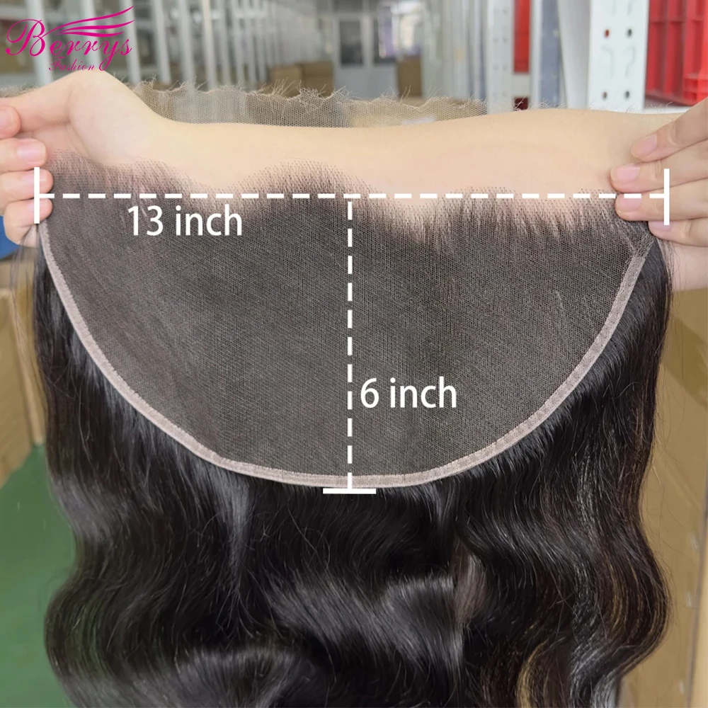 Berrys-Cabello humano brasileño ondulado, pelo Real HD Invisible, encaje Frontal 13x6, encaje 13x4, Color Natural prearrancado