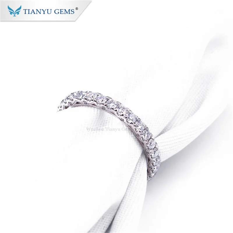 Tianyu Gems D VVS Round Moissanite Rings for Women 10K/14K/18K Gold Vintage Jewelry Sparkling Diamond Eternity Ring Wedding Band