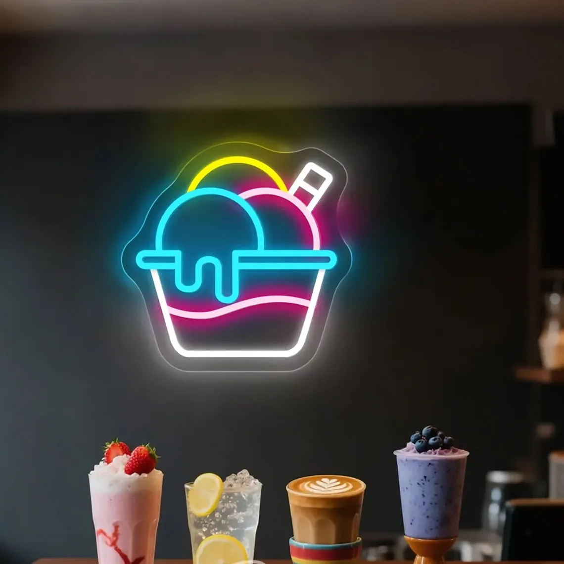 Ice Cream Neon Sign Ice Cream Shop Decor Cafe Wall Art