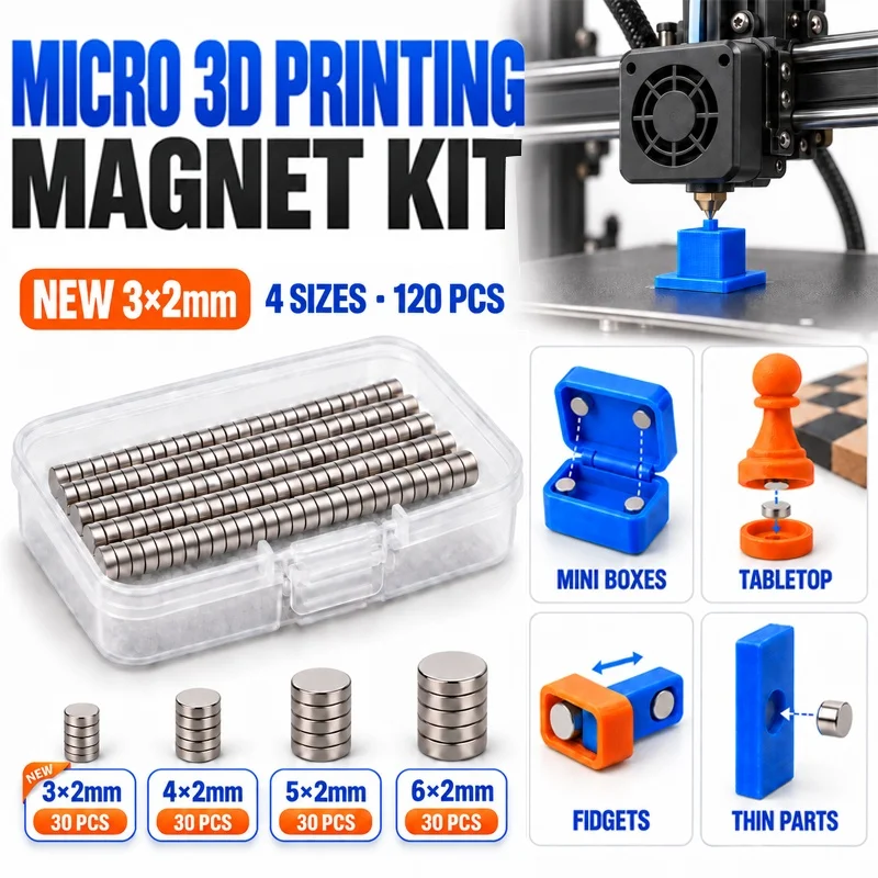 120pcs 3D Printing Magnet Kit 3x2 4x2 5x2 6x2mm Round Neodymium Magnets for Mini Boxes Fidgets Models DIY Crafts for DIY Makers