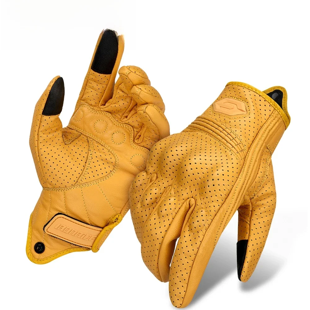 ​ Vintage lederen motorhandschoenen Zomer ademende unisex bikerhandschoenen met antislip ventilatieontwerp Motorrithandschoen - afbeelding 2