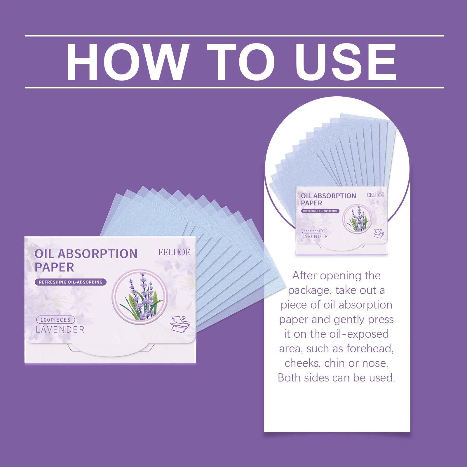 EELHOE 便利な油吸収フェイスペーパー ラベンダーの香りのフェイシャルペーパー さわやかなオイルコントロール除去 メイクアップリペア