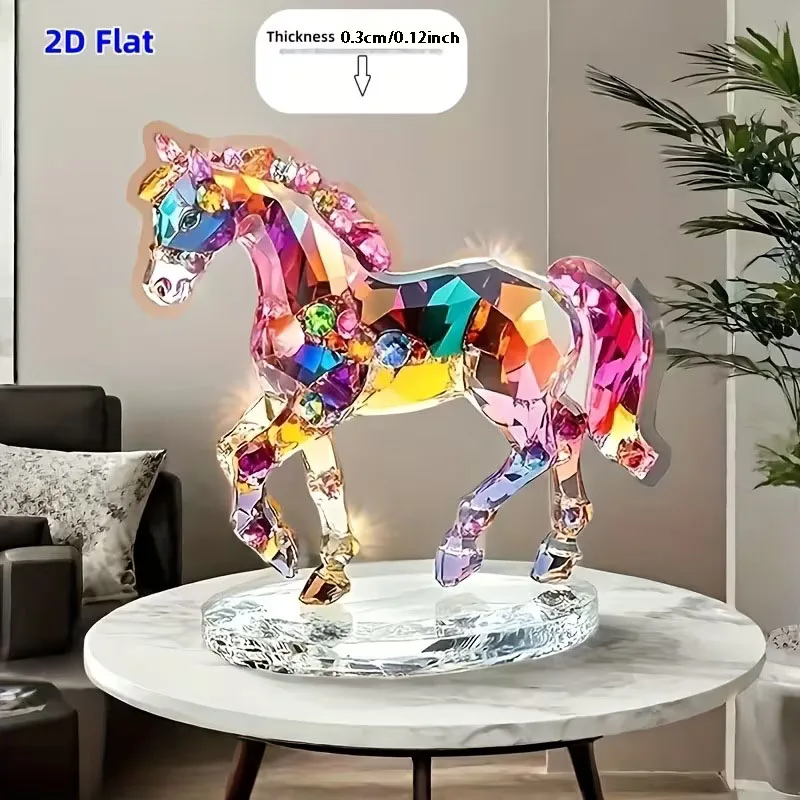 1 Bohemian Style Acrylic Horse Pattern Statue - Desktop Art Decoration, Symbol of Wealth and Prosperity, New Year Gifts, 2D Flat view 4