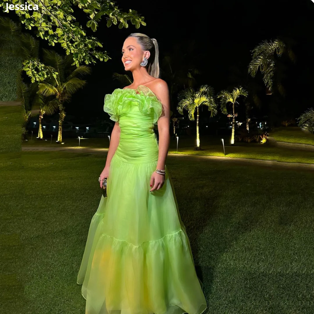 

Jessica Organza Curly Edge Evening Dresses Green Prom Dresses Off-shoulder A-line For Women Vestidos De Fiesta Customized
