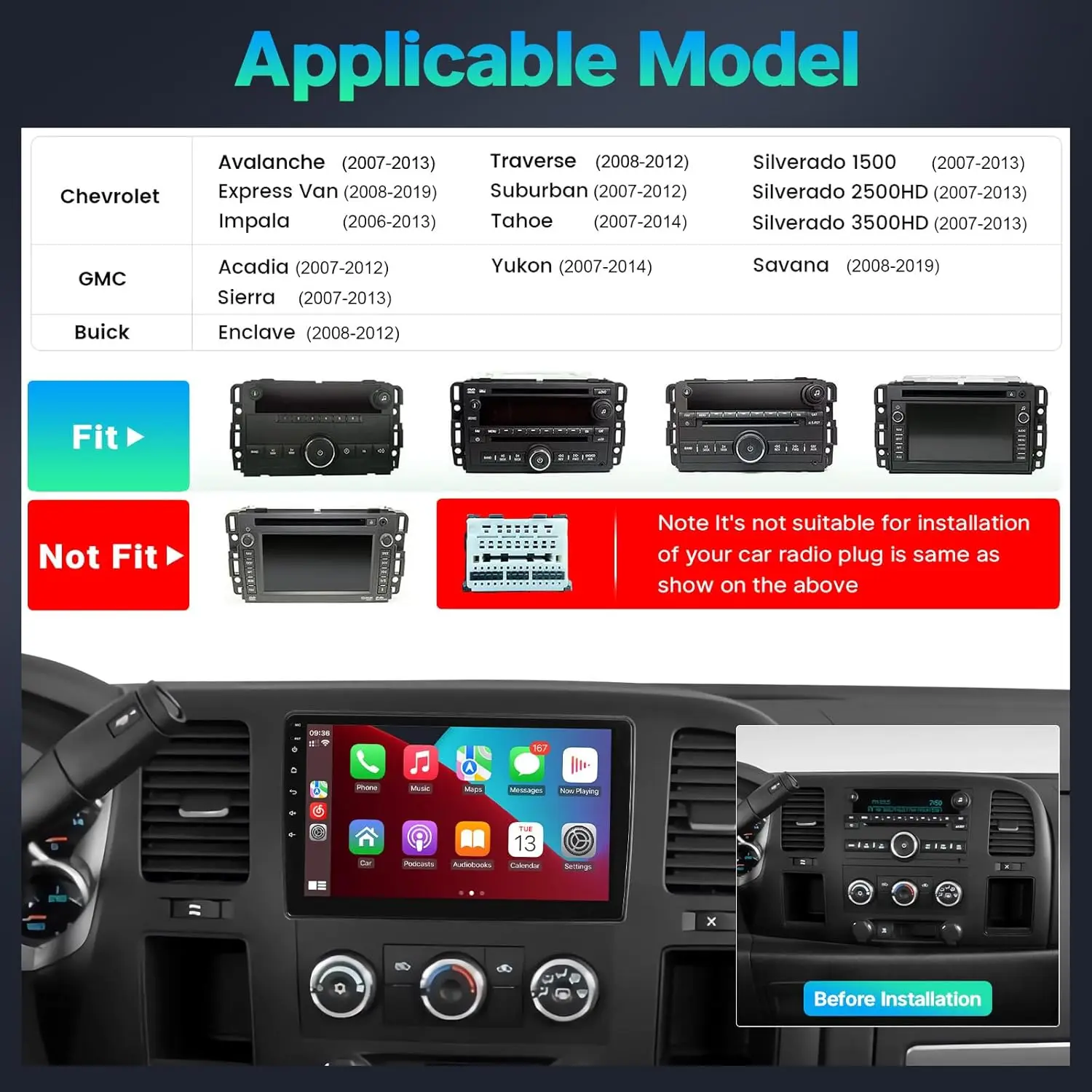 New 10.1 Inch Wireless Car Stereo for Chevy Chevrolet GMC Buick HD Touchscreen Car Video Player with Rear Camera GPS WIFI 2G+32G