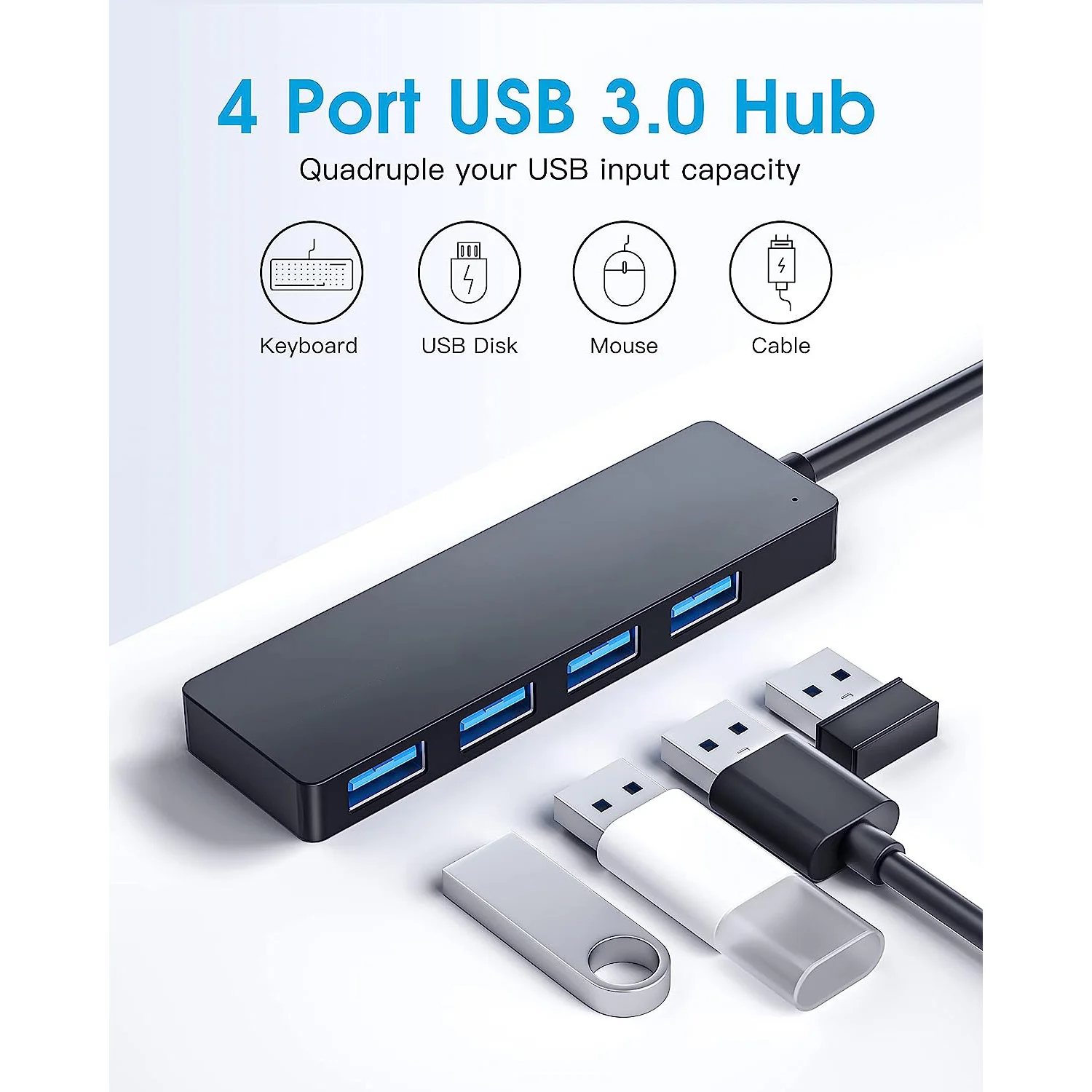 USB Hub,USB Splitter for Laptop,Multiport USB 3.0 Hub Port Expander Fast Data Transfer 4 Port Windows PC Mac Printer Mobile HDD