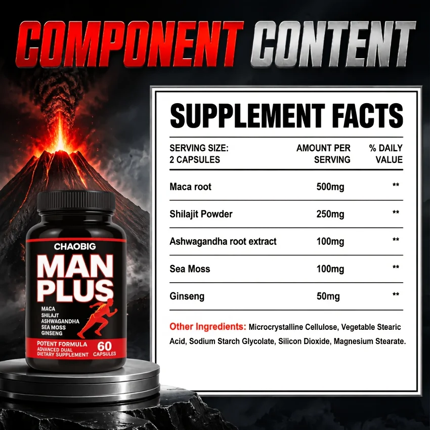 CHAOBIG Tough Man Supplement, Feel Like Yourself Again, Containing Shilajit Powder, Ginseng, Maca Root, Ashwagandha, Men'S Health, Gift, Vitamins And Supplements, Supplements, Claim Daily, Adult, Packaging May Vary - view 2