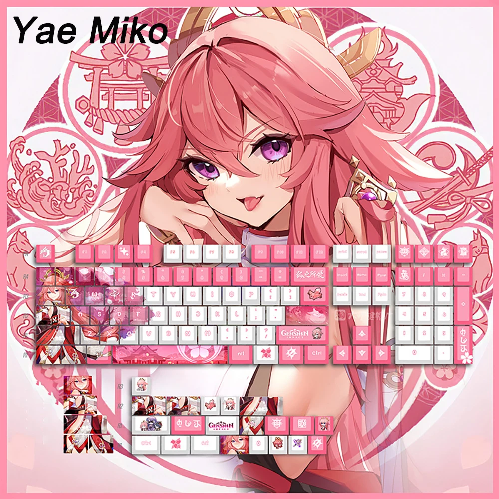 Genshin Impact Keycaps Honkai Impact 3 128keys Keyboard Keycap Cherry Anime Hu Tao Elysia PBT Cosplay Cap for MX Switch Keyboard