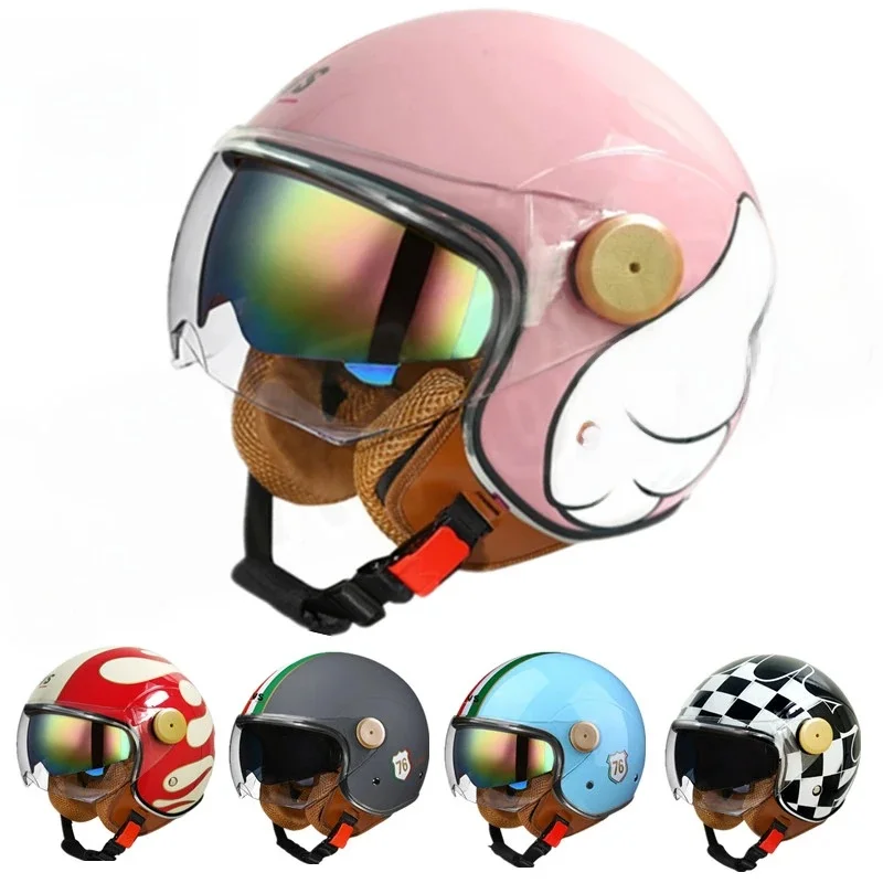 AliExpress NONE Four Seasons Men Women Motorcycle Helmet Biker 3/4 Open Face Helmet Retro Electric Bike Scooter ABS Shell Moto Helmet DOT