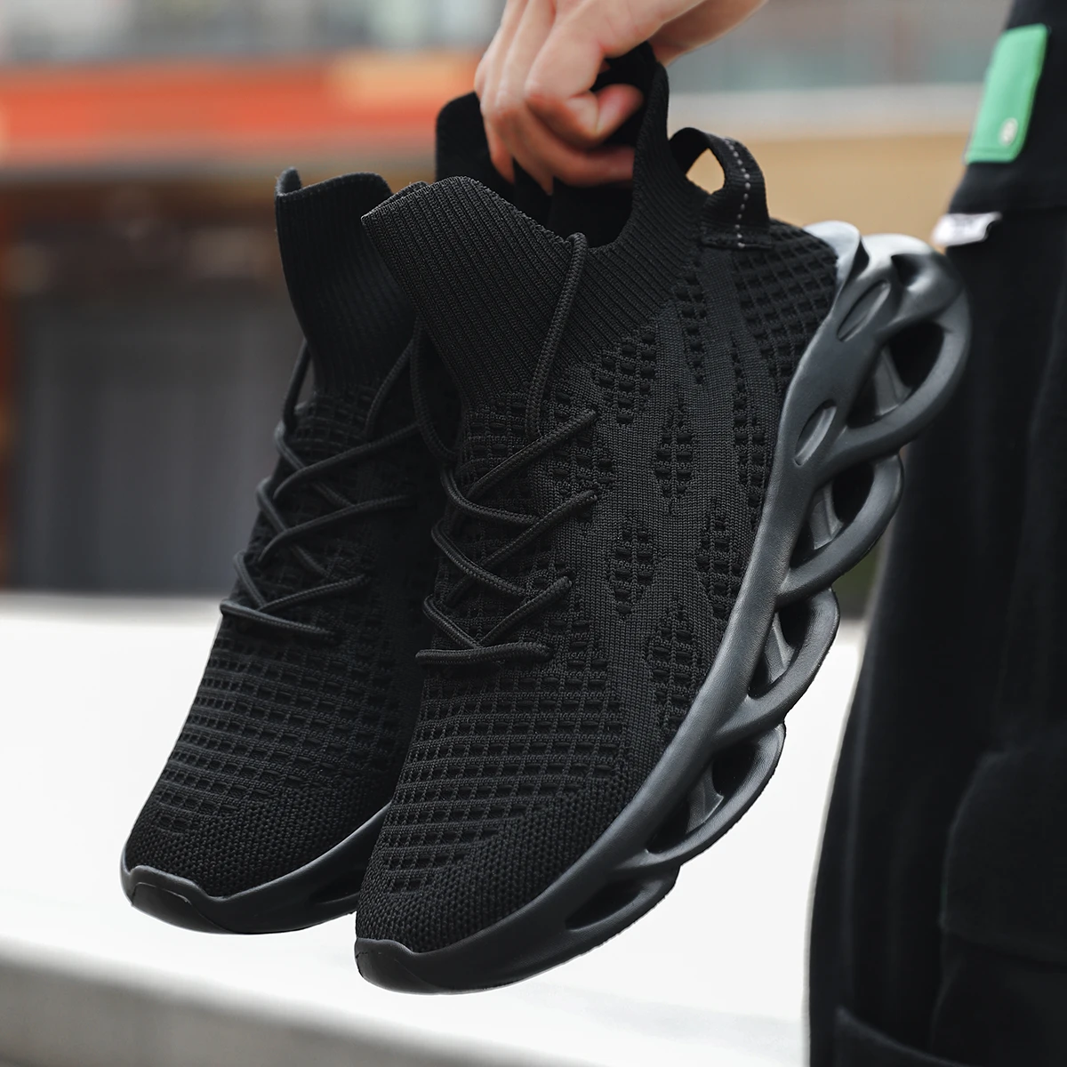 Men's Mesh Knit Walking Shoes, High Top Slip On Sneakers, Breathable Lightweight Shock Absorbing Street Shoes