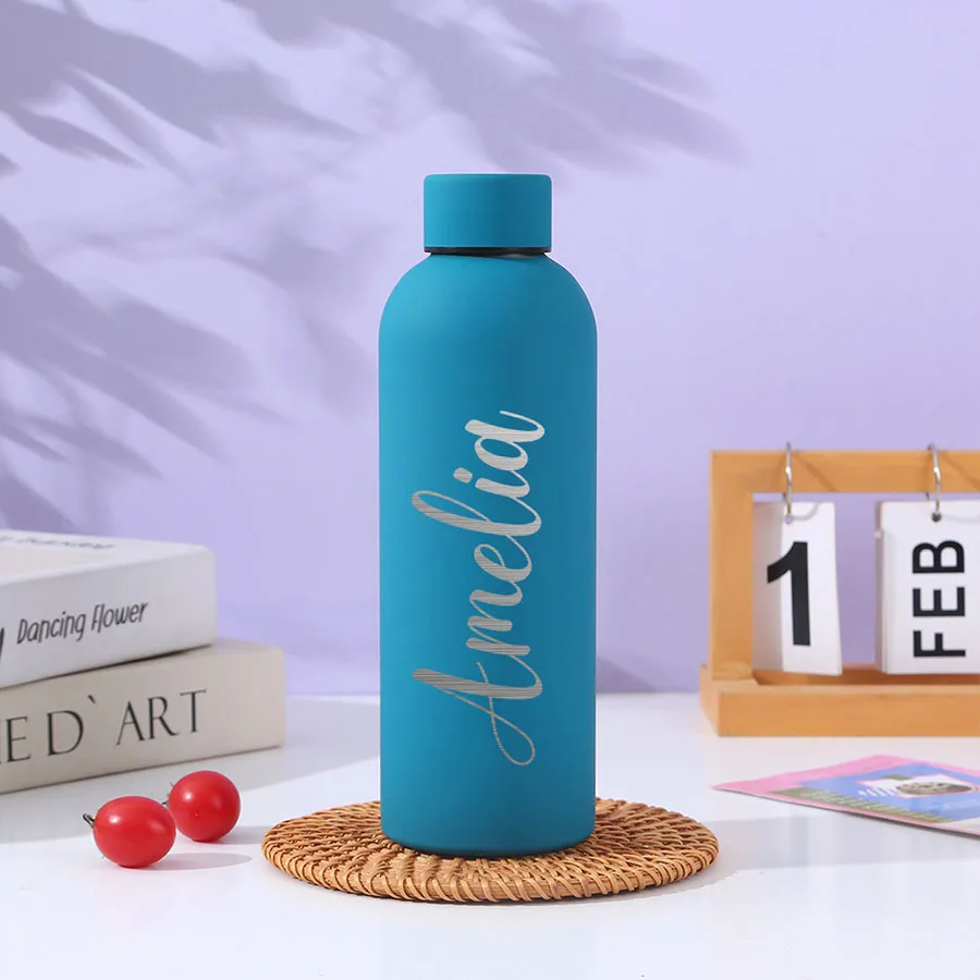 2026 New Custom Name Slim Water Bottle Matte Red Stainless Steel Flask, Minimalist Christmas Holiday Souvenir Gift for Family.