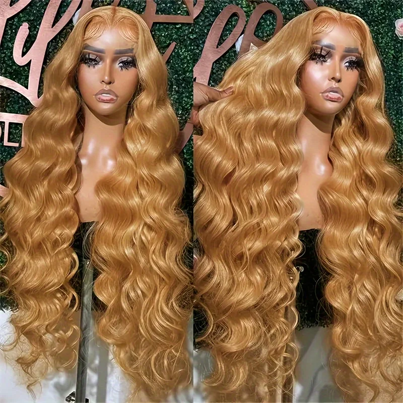 13x6 HD Body Wave Honey Blonde Lace Front Human Hair Wig For Women Lace Frontal Wigs Transparent Colored #27 Pre Plucked On Sale