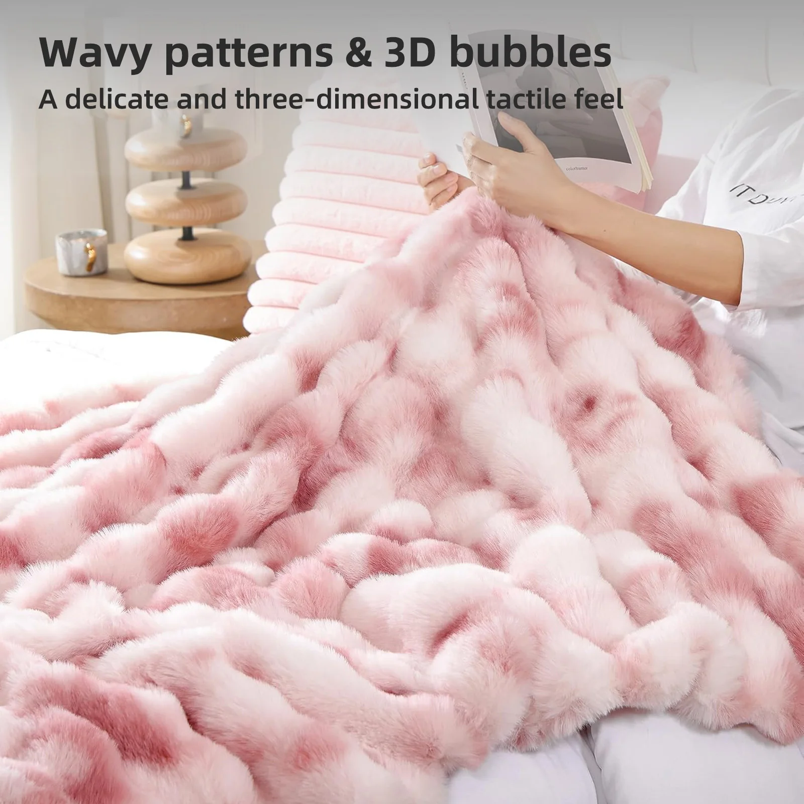 100% weighted Faux Rabbit Fur Throw Blanket, Ultra Soft Fluffy Thick Plush Fuzzy Blanket, Cozy Warm Luxury Bubble Furry Blanket for Sofa Couch Bed Chair, Decorative Shaggy Fleece Blanket for Home Bedroom Decor, All Season Use. view 2