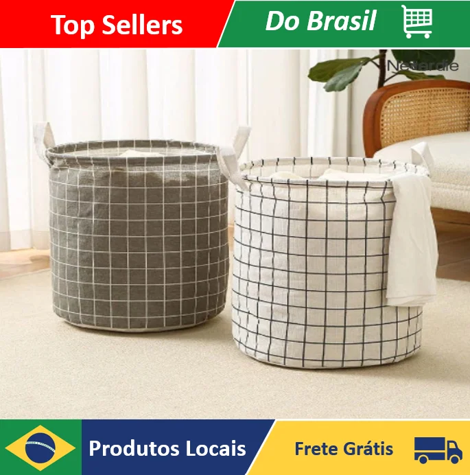 Cesto de Roupa Suja Dobravel de Fibra Vegetal