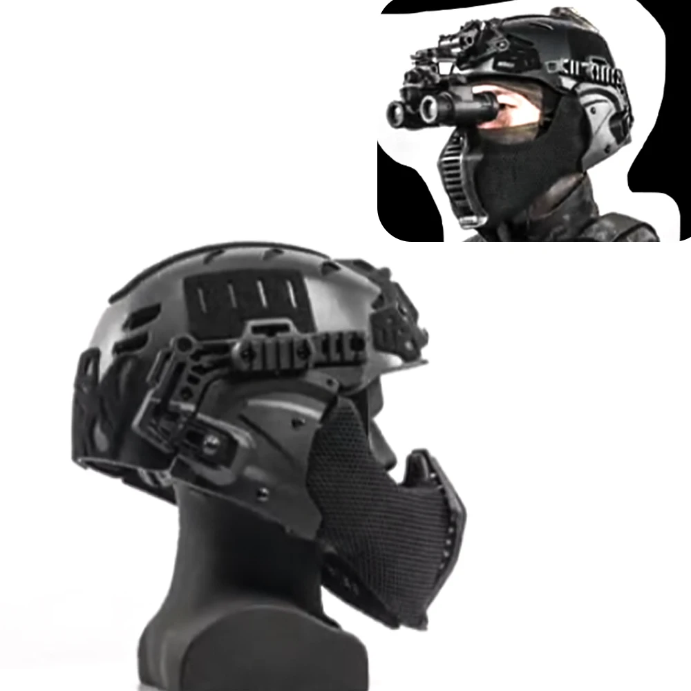 

Integrated Tactical Airsoft Painball Full Face Protection Helmet, All-terrain Protection EX Helmet Adjustable Hunting CS Gear